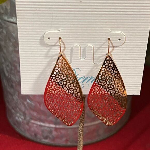 Premier Designs Copper Leaf Fishhook Earrings #PDER1 - Picture 3 of 7